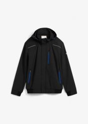 Hydrofobowa kurtka typu softshell o kroju bomberki, z kapturem. Czarne kurtki męskie bonprix, m, bez wzorów, z softshellu, z kapturem. Za 299.99 zł.