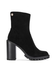 Nine West Botki WFA2947-1 Czarny. Czarne botki damskie Nine West, bez wzorów, z materiału, bez obcasa, na słupku, bez zapięcia. Za 279.99 zł.