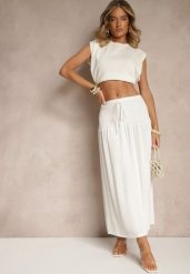 Biała Spódnica z Wiskozą i Lnem High Waist o Rozkloszowanym Kroju Lumerellea. Białe spódnice damskie Renee, na co dzień, l, bez wzorów, ze lnu, eleganckie, z podwyższonym stanem, maxi, dopasowane. Za 49.99 zł.