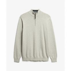 Czarny sweter z kołnierzem typu "camionneur" Superdry Essentials. Szare swetry męskie Superdry, na zimę, m, bez wzorów, z bawełny, bez kołnierzyka, bez ramiączek. Za 332.10 zł.