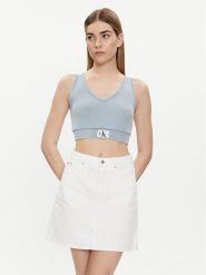 Calvin Klein Jeans Top J20J223109 Błękitny Slim Fit. Niebieskie topy damskie Calvin Klein Jeans, l, bez wzorów, z bawełny, bez kołnierzyka, bez ramiączek. Za 119.99 zł.