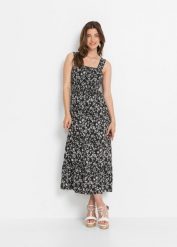 Sukienka midi. Białe sukienki damskie bonprix, bez wzorów, bez kołnierzyka, bez ramiączek, midi. Za 124.99 zł.