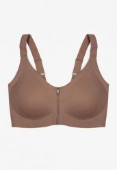 Ciemnobeżowy Sportowy Biustonosz z Suwakiem z Przodu Eziline. Brązowe bielizna sportowa damska Born2be, plus size, bez wzorów. Za 69.99 zł.