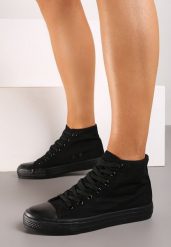 Czarne Sznurowane Trampki z Wysoką Cholewką Gracila. Czarne trampki i tenisówki damskie Born2be, bez wzorów, przed kolano, bez zapięcia. Za 19.99 zł.