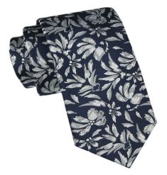 Modny Męski Krawat - Alties - Granat, Popielaty Wzór Kwiatowy. Niebieskie krawaty i muchy Alties, bez wzorów, z tkaniny, eleganckie. Za 49.00 zł.