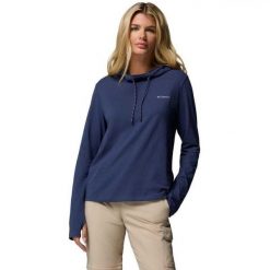 Bluza Z Kapturem Damska EU Sun Trek. Niebieskie bluzy damskie Columbia, l, bez wzorów, z bawełny, bez ramiączek, z kapturem. Za 257.99 zł.