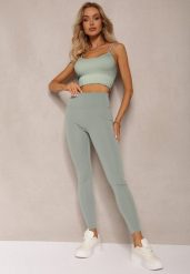 Ciemnozielone Sportowe Legginsy High Waist Quarefia. Zielone legginsy damskie Renee, s, bez wzorów, z jeansu, z podwyższonym stanem, długie, na jogę i pilates. Za 24.99 zł.