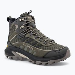 Buty turystyczne męskie Merrell Moab Speed 2 Thermo Mid Wp. Zielone buty zimowe męskie Merrell, bez wzorów, bez obcasa, bez zapięcia. Za 699.99 zł.