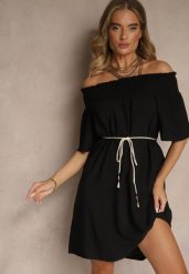 Czarna Sukienka Hiszpanka z Bawełną i Wiskozą Ozdobiona Sznurkiem Lilarelle. Czarne sukienki damskie Renee, na co dzień, na wiosnę, m, bez wzorów, z bawełny, eleganckie, bez kołnierzyka, bez ramiączek, mini, z odkrytymi ramionami. Za 44.99 zł.