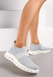 Szare Buty Sportowe z Napisem LOVE i Elastyczną Cholewką Alaissa. Szare obuwie sportowe damskie Renee, bez wzorów, z okrągłym noskiem, bez zapięcia. Za 44.99 zł.