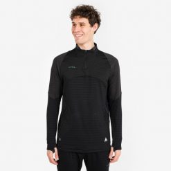 Bluza piłkarska Kipsta CLR półsuwak. Czarne bluzy męskie KIPSTA, xl, bez wzorów, z materiału, sportowe, bez ramiączek, bez kaptura. Za 129.99 zł.
