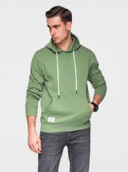 Bluza bawełniana męska dresowa BASIC kangurka z kapturem OM-SSBN-0270 - - Rozmiar: XXL. Zielone bluzy męskie Ombre Clothing, m, z aplikacjami, z bawełny, bez ramiączek, z kapturem. W wyprzedaży za 118.99 zł.