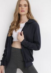 Granatowa Bluza z Kapturem Zapinana na Suwak Argis. Niebieskie bluzy damskie Born2be, l, bez wzorów, z dzianiny, klasyczne, bez ramiączek, z kapturem. Za 44.99 zł.