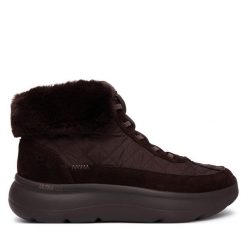 Trzewiki Skechers. Brązowe botki damskie Skechers, bez wzorów, bez obcasa, na płaskiej podeszwie, bez zapięcia. Za 359.99 zł.