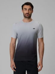 4F Koszulka treningowa regular szybkoschnąca męska - szara M. Szare t-shirty męskie 4F, m, bez wzorów, z materiału, bez kołnierzyka, bez ramiączek. Za 129.99 zł.