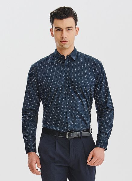 PAKO LORENTE - Granatowa koszula męska wzór geometryczny. Białe koszule męskie Pako Lorente, na jesień, m, bez wzorów, z bawełny, bez kołnierzyka, bez ramiączek. Za 99.99 zł.