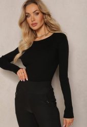 Czarny Dopasowany Sweter z Prążkowanej Dzianiny Bionessa. Czarne swetry nierozpinane damskie Renee, m, bez wzorów, z dzianiny, casualowe, bez kołnierzyka, bez ramiączek. Za 54.99 zł.