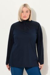 Damskie bluza strecz pluszowy polar kołnierz typu półgolf długi rękaw. Niebieskie bluzy damskie Ulla Popken, plus size, bez wzorów, z dresówki, bez ramiączek, bez kaptura. Za 239.99 zł.