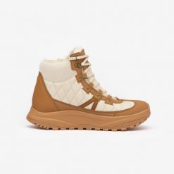 Buty turystyczne damskie Quechua NH500 Mid wodoodporne. Brązowe obuwie trekkingowe damskie QUECHUA, bez zapięcia. W wyprzedaży za 229.99 zł.