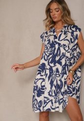 Niebieska Sukienka z Bawełny Ozdobiona Abstrakcyjnym Motywem Lisovia. Niebieskie sukienki damskie Renee, na co dzień, na lato, l, bez wzorów, z bawełny, bez kołnierzyka, bez ramiączek, midi. Za 49.99 zł.