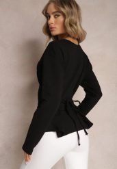 Czarna Bawełniana Bluza z Ozdobnym Wiązaniem Fanarita. Czarne bluzy damskie Renee, bez wzorów, z bawełny, casualowe, bez ramiączek, bez kaptura. Za 74.99 zł.