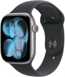 Smartwatch Apple Watch 11 GPS 42mm Space Grey Alu Sport Band M/L Czarny (MEV44WF/A). Czarne zegarki smartwatch Apple, bez wzorów. Za 2,370.83 zł.
