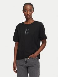 Karl Lagerfeld Jeans T-Shirt B3W17018 Czarny Regular Fit. Czarne t-shirty damskie Karl Lagerfeld Jeans, m, bez wzorów, z bawełny, bez kołnierzyka, bez ramiączek. Za 219.99 zł.
