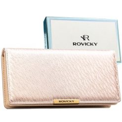 Duży, beżowy portfel damski ze skóry ekologicznej wyposażony w system RFID - Rovicky. Brązowe portfele damskie ROVICKY, ze skóry ekologicznej. Za 79.99 zł.