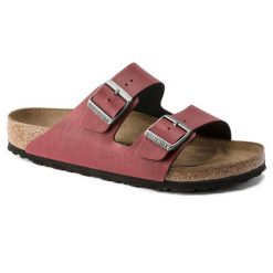 Klapki damskie Birkenstock Arizona BS Birko-flor. Czerwone klapki damskie Birkenstock, bez wzorów, z materiału, eleganckie, bez obcasa, bez zapięcia. Za 287.00 zł.