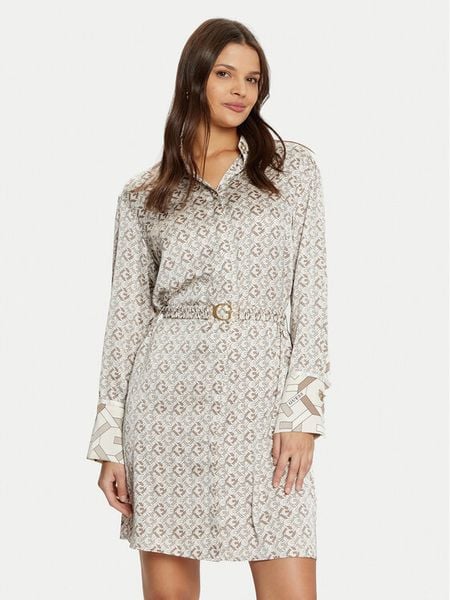 Guess Sukienka koszulowa W5RK40 WF1T2 Szary Regular Fit. Szare sukienki damskie Guess, xs, z aplikacjami, z syntetyku, bez kołnierzyka, bez ramiączek, koszulowe. Za 679.99 zł.