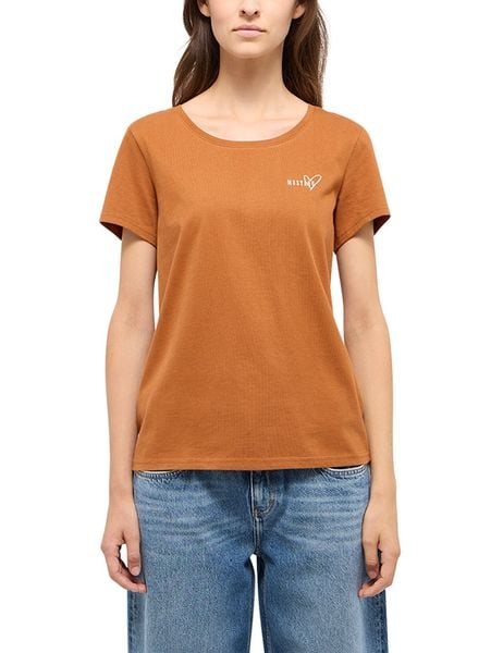 Damski T-Shirt Mustang Style Alma Caramel Café 1015928 7169. Brązowe t-shirty damskie Mustang, l, bez wzorów, bez kołnierzyka, bez ramiączek. Za 69.99 zł.