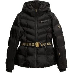 Damska kurtka puchowa Superdry Luxe. Czarne kurtki sportowe damskie Superdry, bez wzorów, z puchu, bez ramiączek, bez kaptura, narciarskie. Za 1,387.35 zł.