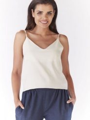 Bluzka Model A190 Ecru - awama. Bluzki damskie Awama, xxl, bez wzorów, z elastanu, eleganckie, bez kołnierzyka, bez ramiączek. Za 146.96 zł.