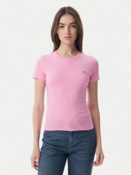 Tommy Jeans T-Shirt DW0DW20459 Różowy jasny Slim Fit. Czerwone t-shirty damskie Tommy Jeans, m, bez wzorów, z bawełny, bez kołnierzyka, bez ramiączek. Za 129.99 zł.