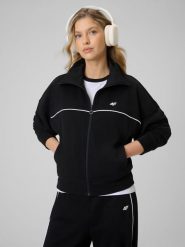 4F Bluza dresowa regular bez kaptura damska - czarna XL. Czarne bluzy damskie 4F, xl, bez wzorów, z bawełny, klasyczne, bez ramiączek, bez kaptura. Za 179.99 zł.