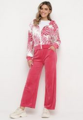 Różowy Welurowy Komplet Dresowy Bluza z Florystycznym Printem i Szerokie Spodnie Taniussa. Czerwone bluzy damskie Born2be, m, bez wzorów, z dresówki, bez ramiączek, bez kaptura. Za 69.99 zł.