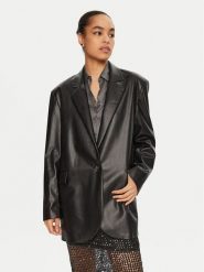 TWINSET Marynarka 242AQ2042 Czarny Regular Fit. Czarne marynarki i żakiety damskie Twinset, bez wzorów, ze skóry, bez kołnierzyka, bez ramiączek. Za 599.99 zł.