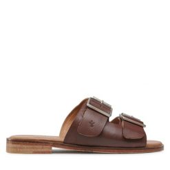 Klapki EMU Australia. Brązowe klapki damskie Emu Australia, bez wzorów, bez obcasa, bez zapięcia. Za 559.99 zł.