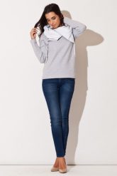 Szara Bluza z Kontrastowym Kołnierzem. Szare bluzy damskie Katrus, l, bez wzorów, z bawełny, bez ramiączek, bez kaptura. Za 189.00 zł.