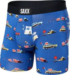 SAXX Bokserki męskie szybkoschnące SAXX VIBE Boxer Brief - pojazdy - niebieskie S. Niebieskie bokserki męskie Saxx, bez wzorów. Za 103.99 zł.