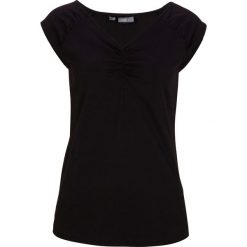Top shirtowy z dekoltem w serek. Zielone topy damskie bonprix, bez wzorów, bez kołnierzyka, bez ramiączek. Za 57.99 zł.