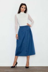 Niebieska Spódnica Trapezowa Midi z Kieszeniami. Niebieskie spódnice damskie Figl, xl, bez wzorów, z elastanu, midi, trapezowe. Za 199.00 zł.