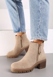 Beżowe Botki Sztyblety na Obcasie Ozdobione Suwakiem Terisettis. Brązowe botki damskie Born2be, bez wzorów, eleganckie, bez obcasa, na obcasie, bez zapięcia. Za 139.99 zł.