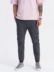 Męskie spodnie JOGGERY z zapinanymi kieszeniami cargo - grafitowe V3 OM-PAJO-0125 - XL. Szare spodnie materiałowe męskie Ombre Clothing, bez wzorów, z bawełny. Za 107.99 zł.