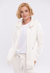 Długa bluza B-FLOFI. Białe bluzy damskie Volcano, s, bez wzorów, z bawełny, bez ramiączek, z kapturem. Za 199.99 zł.