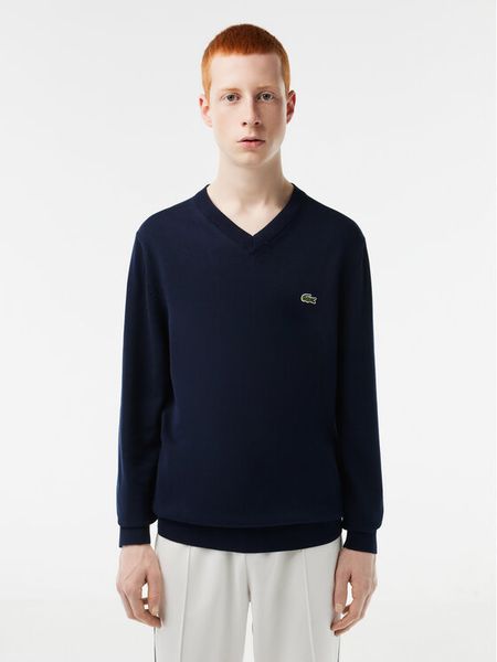 Lacoste Sweter AH1951 Granatowy Regular Fit. Niebieskie swetry męskie Lacoste, m, bez wzorów, z bawełny, bez kołnierzyka, bez ramiączek. Za 512.99 zł.