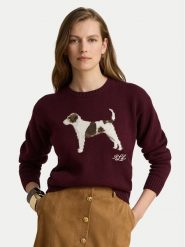 LAUREN RALPH LAUREN Sweter 200B27844001 Bordowy Relaxed Fit. Czerwone swetry nierozpinane damskie Lauren Ralph Lauren, xs, bez wzorów, z bawełny, bez kołnierzyka, bez ramiączek. Za 1,018.99 zł.
