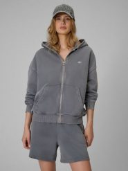 4F Bluza dresowa oversize z kapturem damska - szara L. Szare bluzy damskie 4F, na lato, l, bez wzorów, z dresówki, sportowe, bez ramiączek, z kapturem. W wyprzedaży za 169.99 zł.