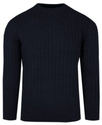 Jednokolorowy Sweter Męski z Dzianiny Bawełnianej - Adriano Guinari - Granat. Niebieskie swetry męskie Adriano Guinari, na jesień, m, bez wzorów, z bawełny, bez kołnierzyka, bez ramiączek. Za 169.00 zł.
