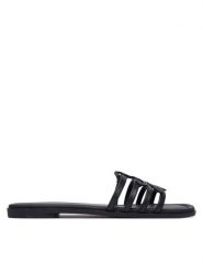 Tommy Hilfiger Klapki Th Script Flat Mule Lth FW0FW09368 Czarny. Czarne klapki damskie Tommy Hilfiger, bez wzorów, ze skóry, bez obcasa, bez zapięcia. Za 409.99 zł.